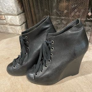 Leather lace up wedge boots